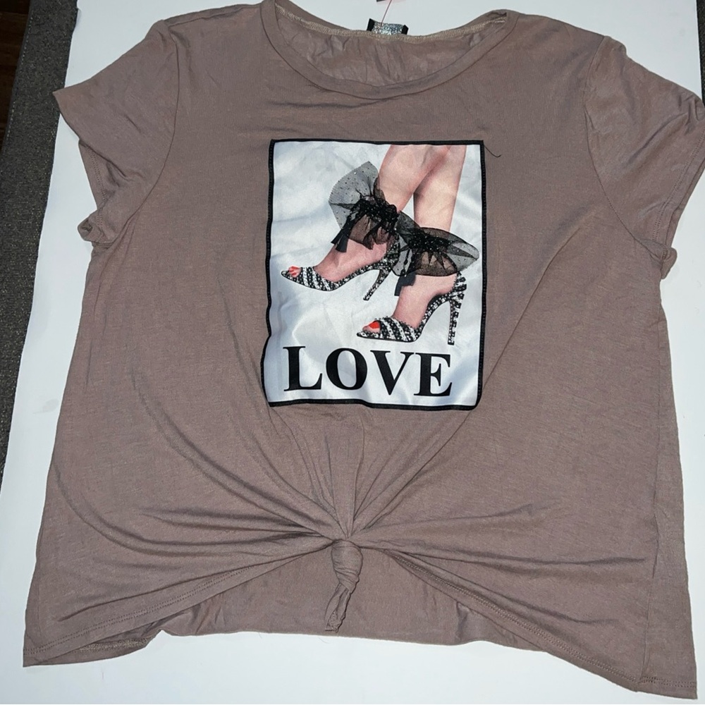 Zenobia Tan Embellished Tie Front T-Shirt
